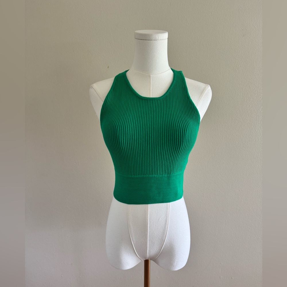 House of Harlow 1960 Green Ribbed Cropped Tank